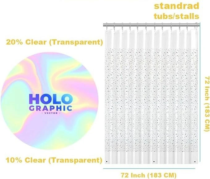 Waterproof PEVA Clear Plastic Bathroom Shower Curtain With Rustproof Metal Grommets Laser Star Design Shower Curtain